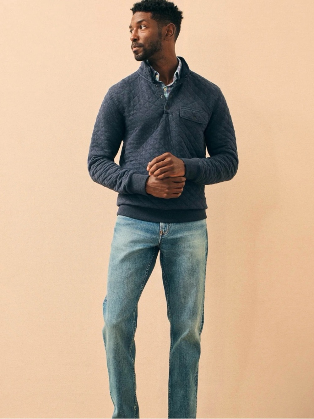 Faherty epic quilted‎ fleece pullover navy size medium